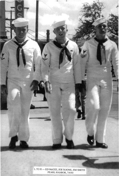 Pearl_7-45.jpg - Pearl Harbor 7.4.1945L-R: Ed McGee, Joe Boone, Jim Smith (Joe Boone family photos)